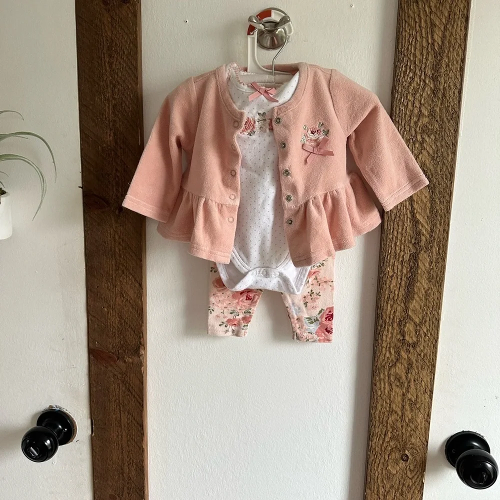 Laura Ashley Floral 3 Pc Matching Outfit Set 0-3M Infant Baby Girl